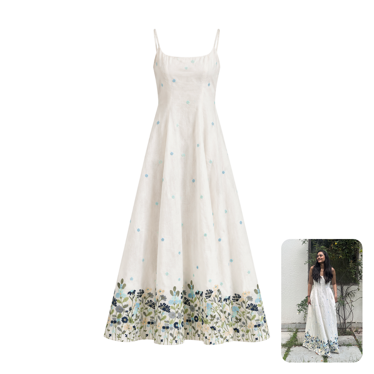 Afwah Elodie Embroidered Long Dress