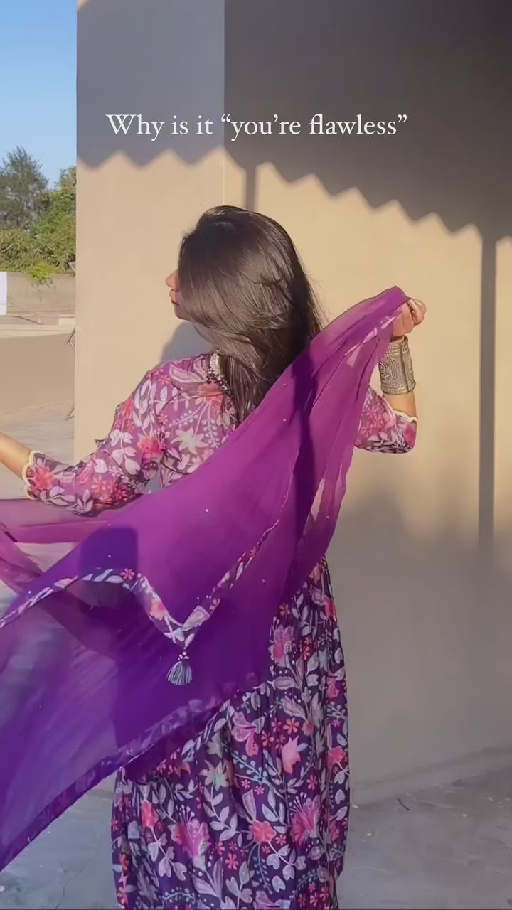 Harsha Khatry Purple Printed A Line Suit Set of 3
