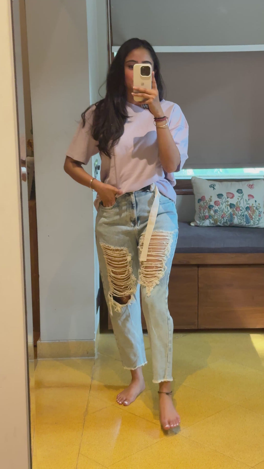Freakins Distressed Denim Jeans with Belt