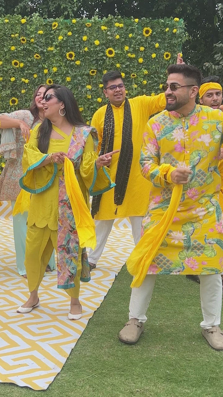 Chrkha Label Bhādõ Yellow Printed Kurta