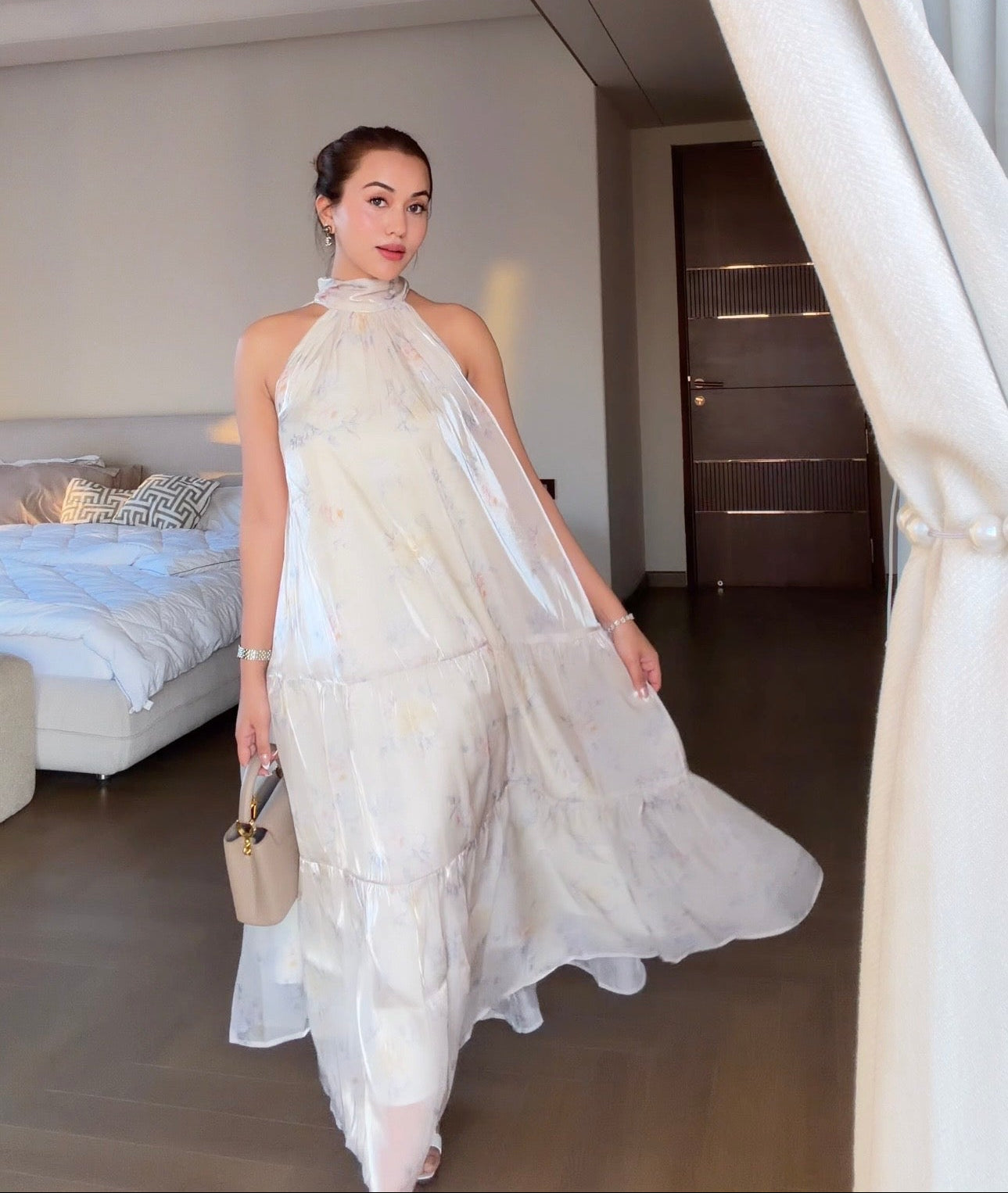 Verse by Pomelo Ivory Floral Print Bow Dress