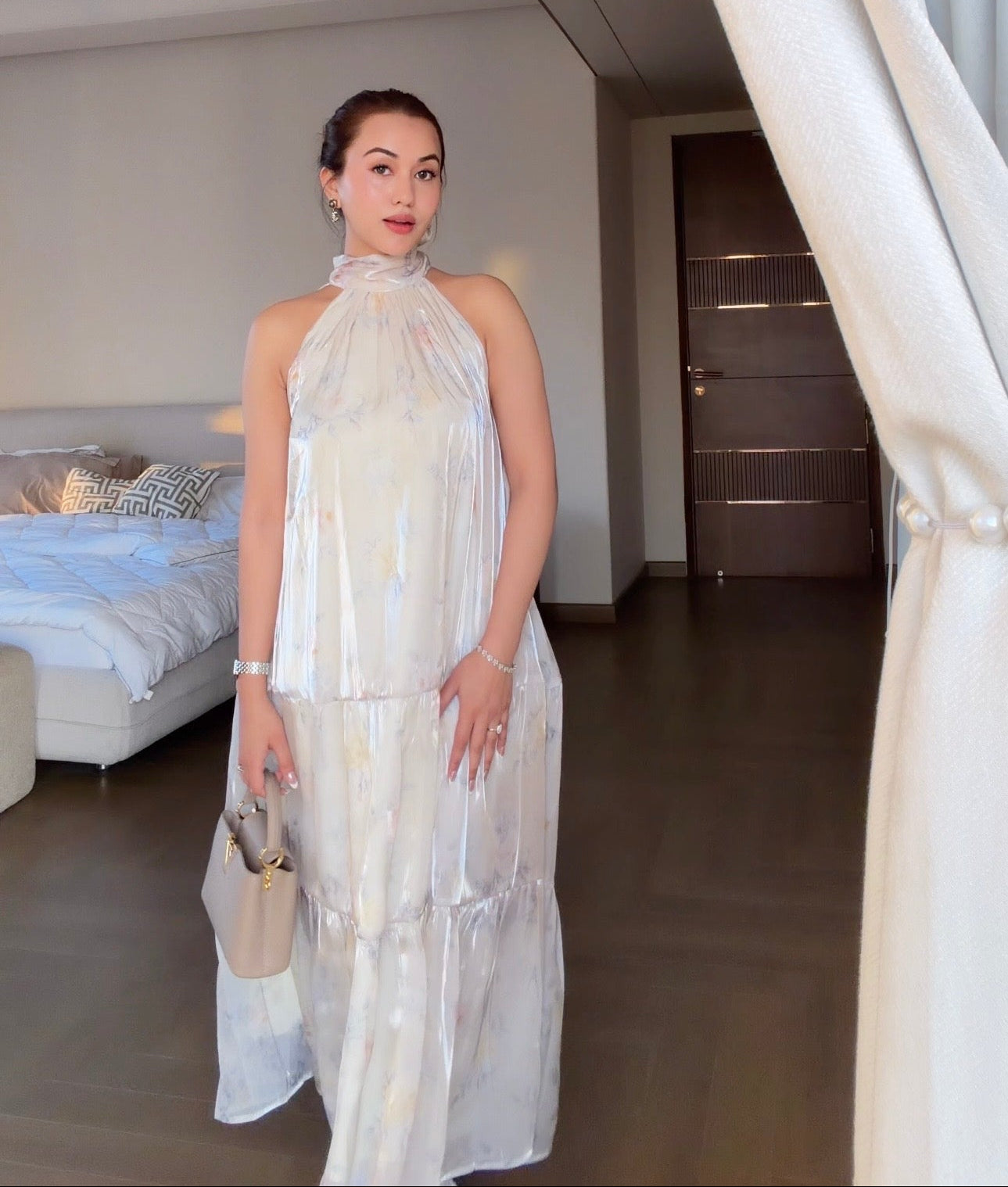 Verse by Pomelo Ivory Floral Print Bow Dress