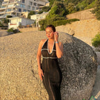 Missmosa Black Contrast-Trim Halter Maxi Dress