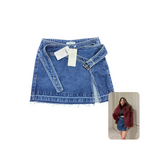 Freakins Denim Buckle Wrap Mini Skirt
